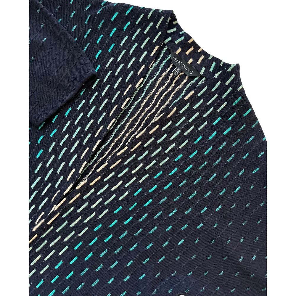 Ming Wang Kimono XS Black Teal Geometric Open Front Cardigan Sweater Top NWOT